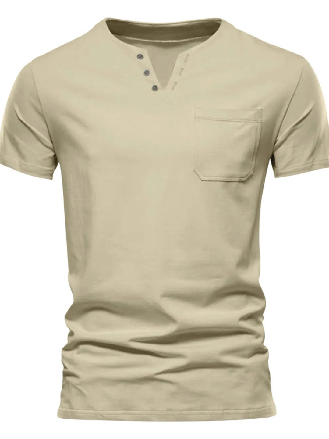 Men's Full Size Notched Henley T-Shirt with Chest Pocket Plus Size