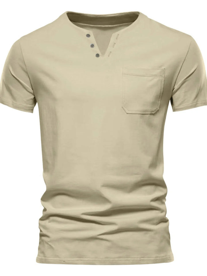 Men's Full Size Notched Henley T-Shirt with Chest Pocket Plus Size