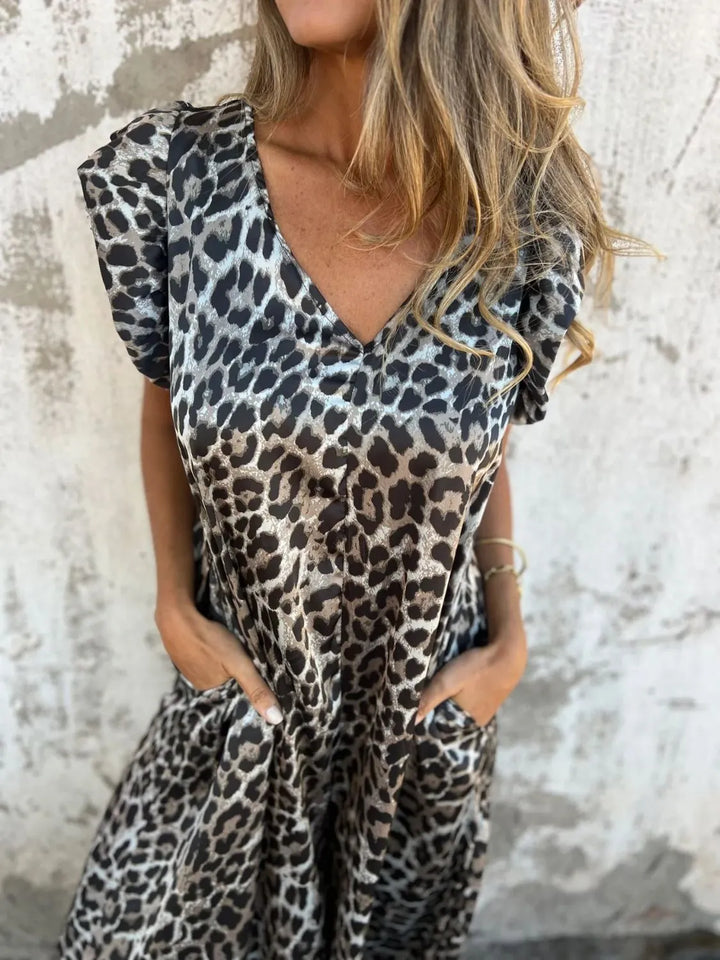Full Size V-Neck Cap Sleeve Wide Leg Jumpsuit Plus Size