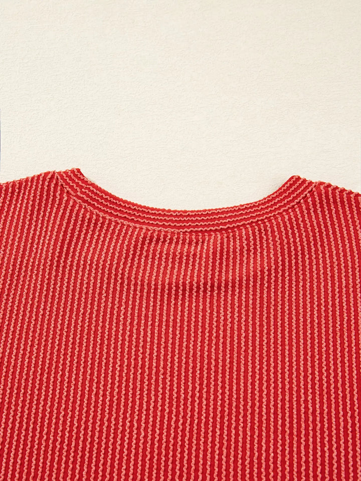 Merry Twisted Rib Christmas Loose Long Sleeve Top