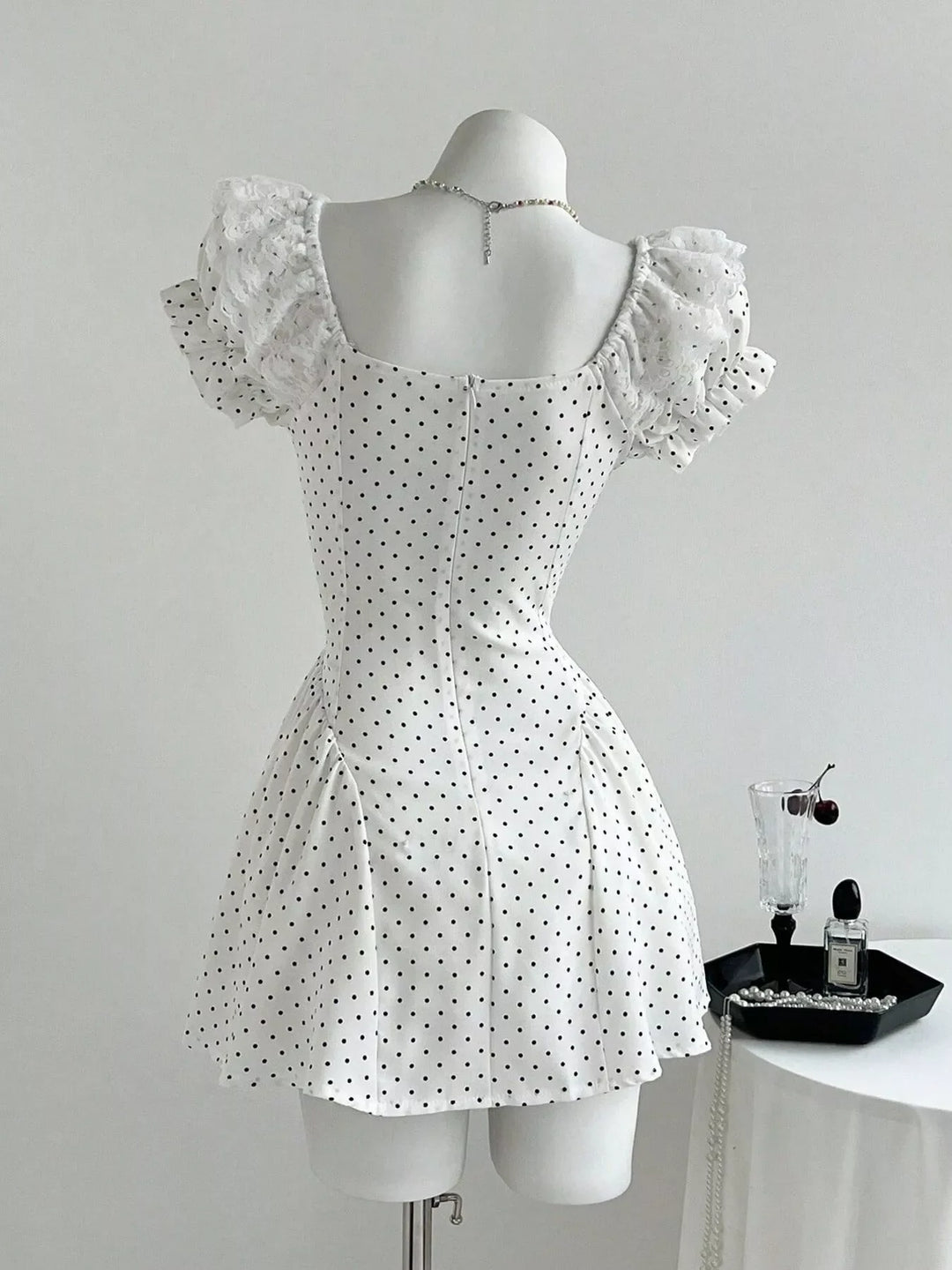 Lace Detail Polka Dot Mini Dress