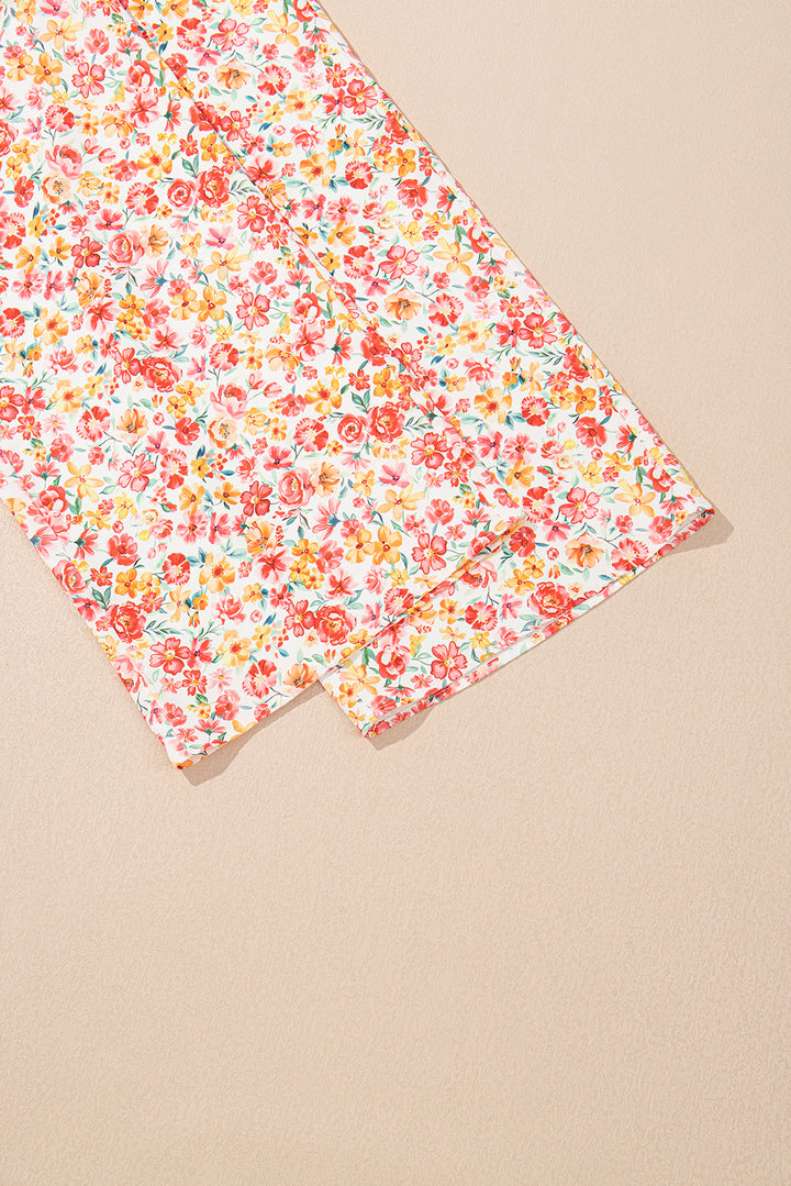 Pink Boho Floral Bandeau Top and High Waist Wide Leg Pants Set