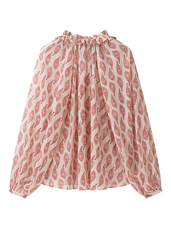 Paisley Print Frill Tie Neck Long Sleeve Blouse