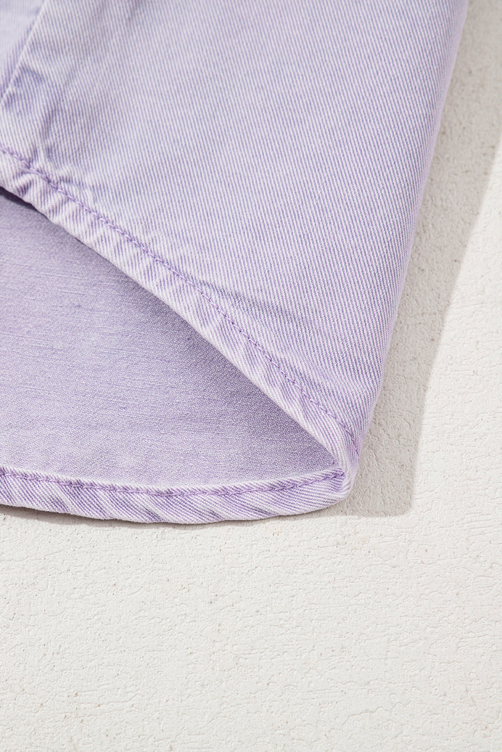 Robe chemise en jean à manches courtes et double poche poitrine à pétales d'orchidée