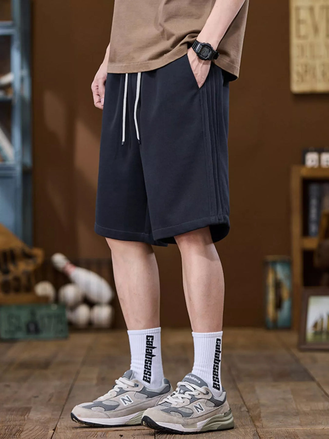 Men's Plus Size Casual Drawstring Shorts with Side Stripe