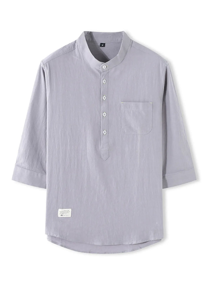 Men's Full Size Casual Mandarin Collar 3/4 Sleeve Shirt Plus Size