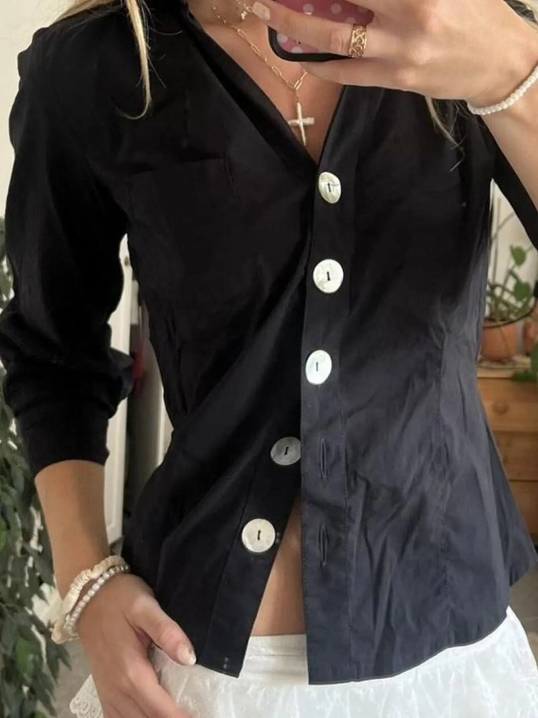 Collared Neck Button-Down Shirt