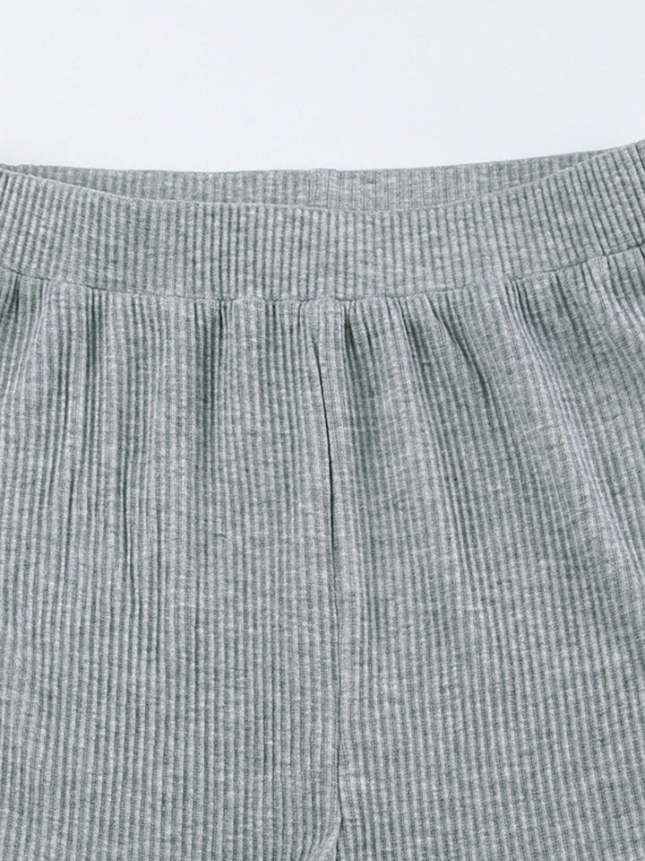 Ribbed Knit Top and Shots Set with Hoodie