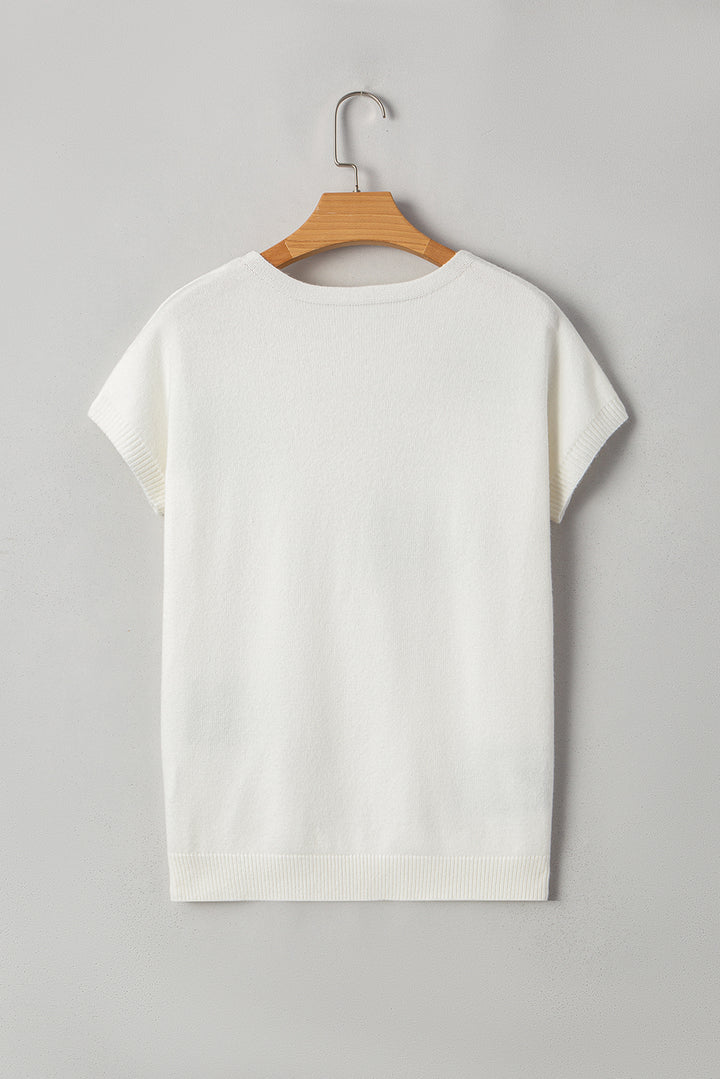 Black Bow Pattern Knit Short Sleeve Sweater