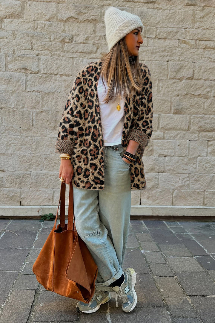 Brown Leopard Open Casual Cardigan