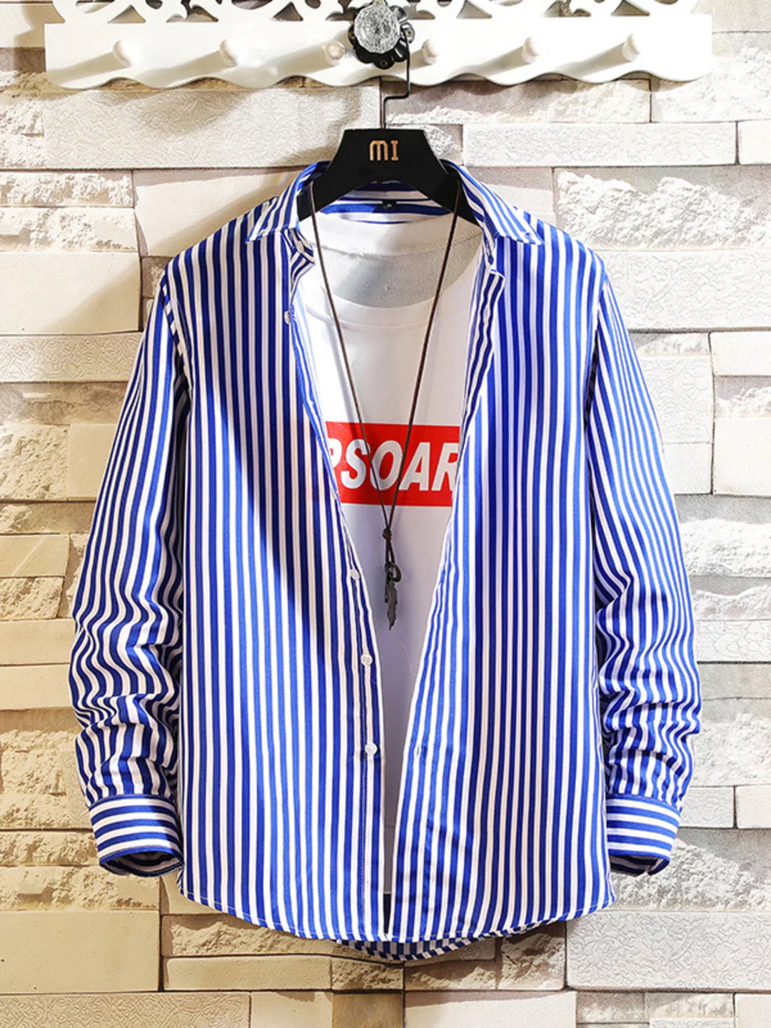 Men's Plus Size Striped Button Up Casual Shirt