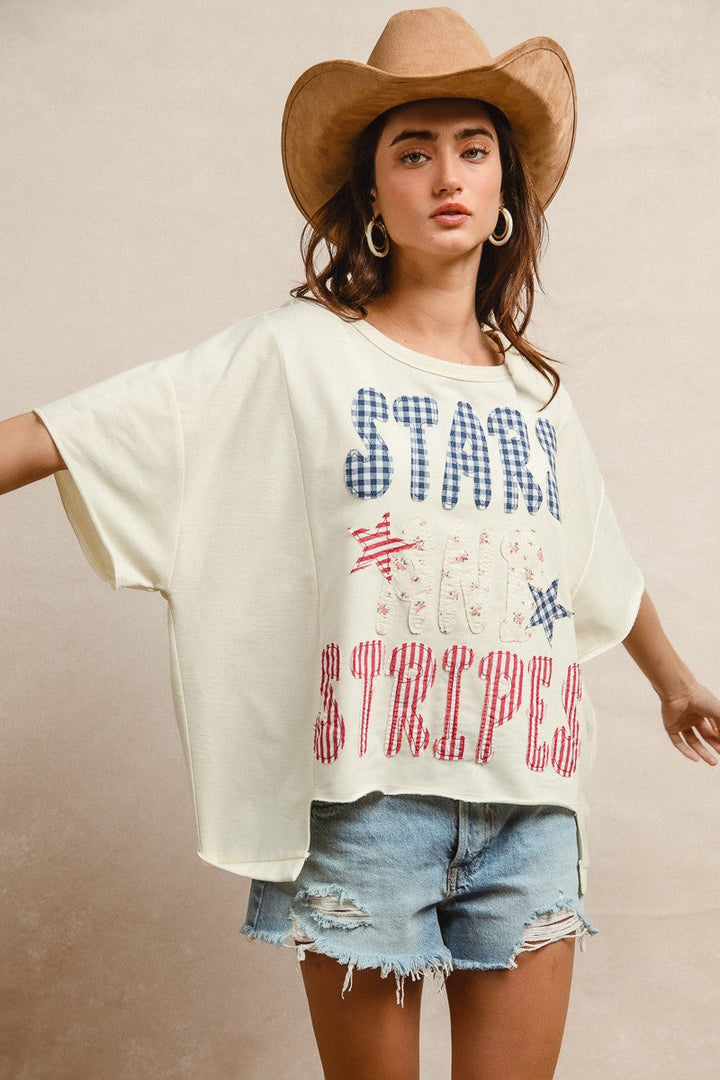 BiBi Mix And Match Stars And Stripes Patchwork Short Sleeve T-Shirt