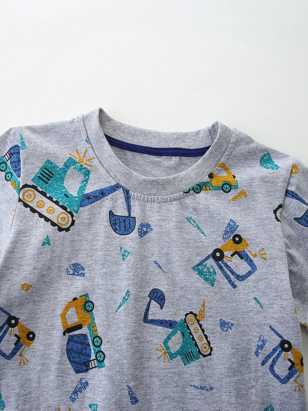 Children's Excavator Print Round Neck T-Shirt