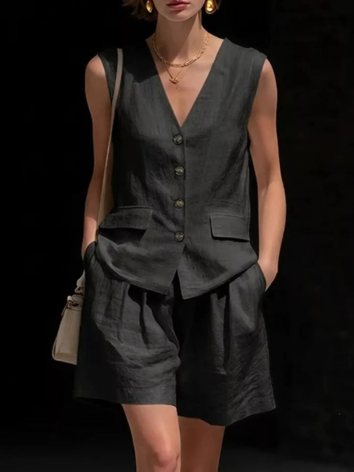 Full Size Sleeveless Vest and Shorts Set Plus Size