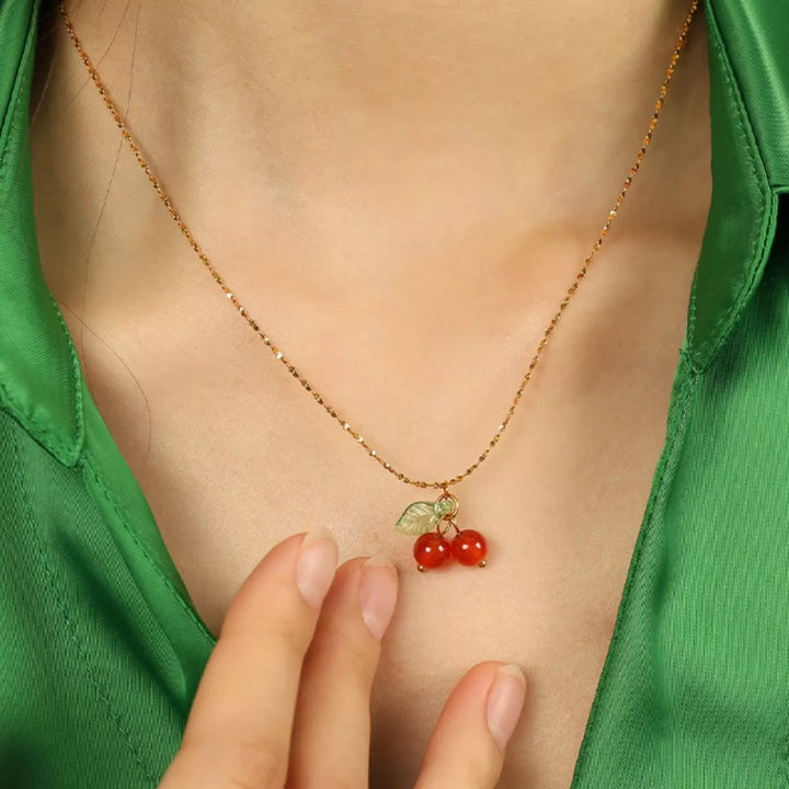 Agate Cherry Pendant Necklace