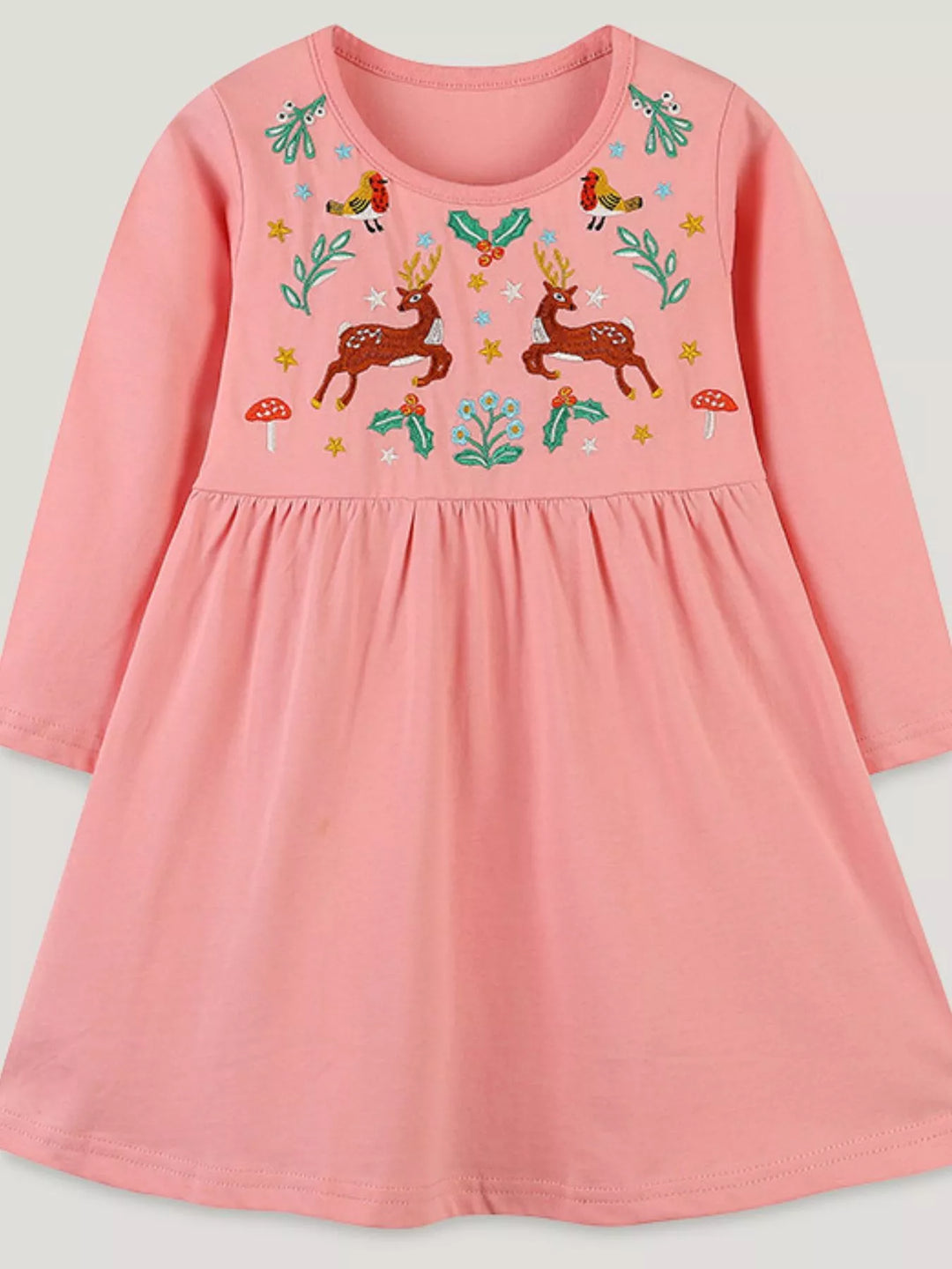 Children's Long Sleeve Embroidered Deer Dress