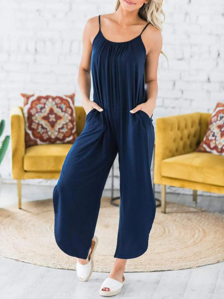 Slit Spaghetti Strap Jumpsuit with Pockets
