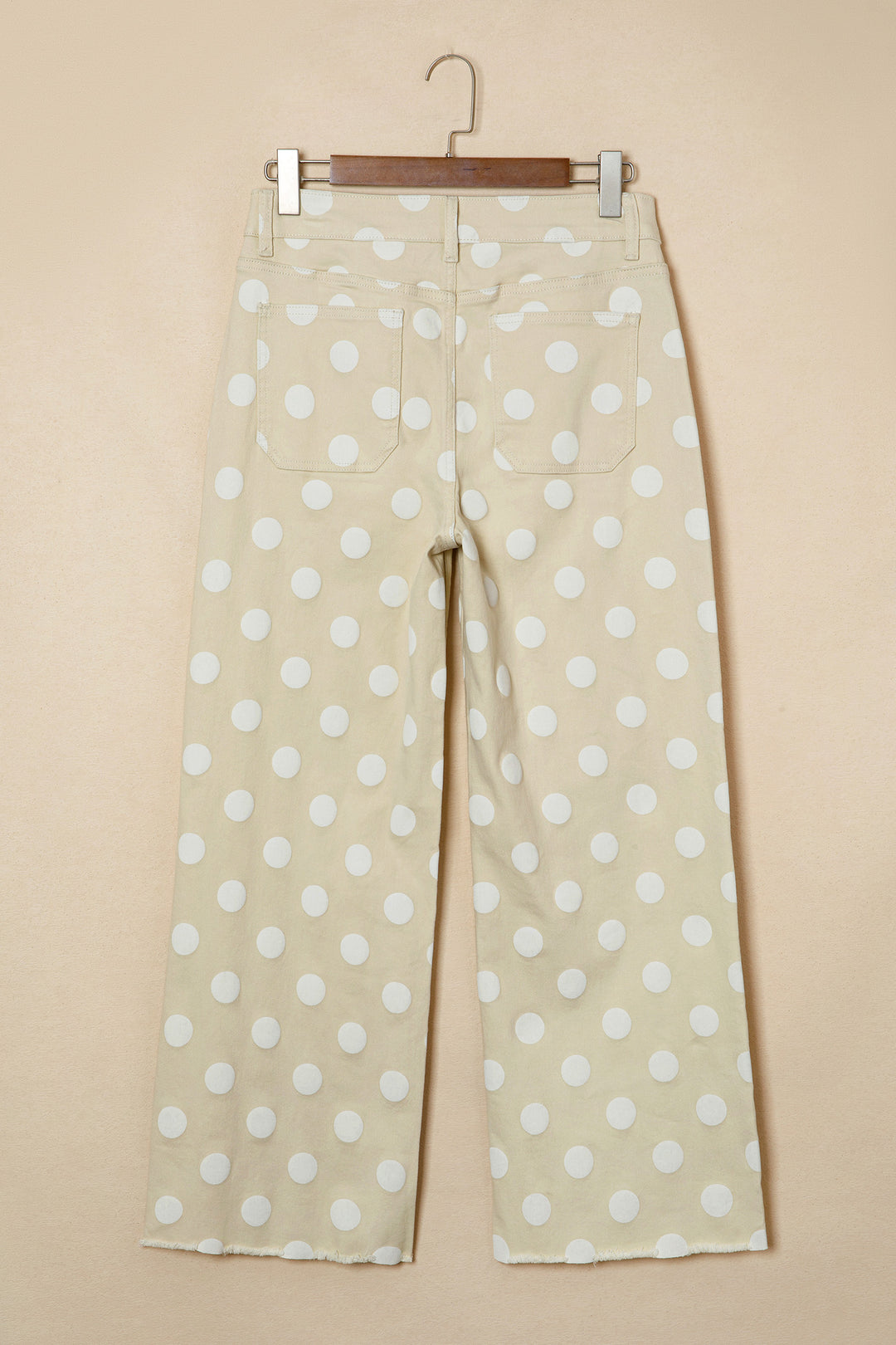 Khaki Polka Dot Print Raw Hem Shift Jeans