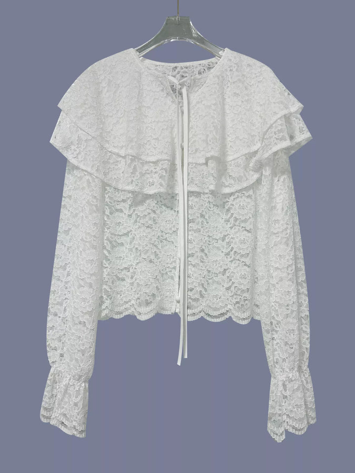 Ruffled Lace Flounce Sleeve Blouse
