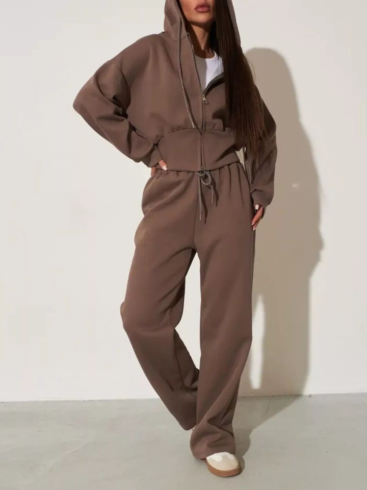 Zip-Up Hoodie and Wide-Leg Pants Set