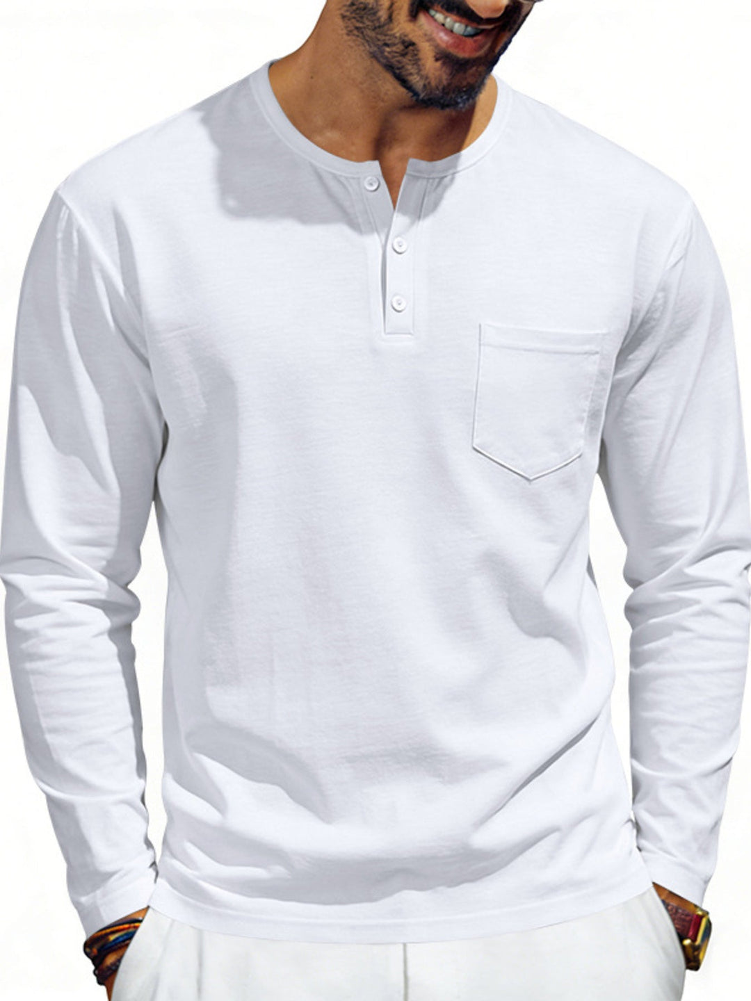 Men's Plus Size Casual Long Sleeve Henley T-Shirt with Pocket