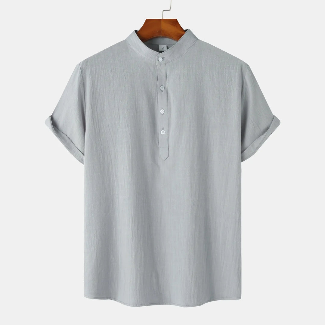 Men's Mandarin Collar Short Sleeve Henley Shirt