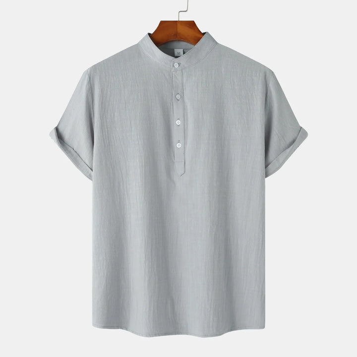 Men's Mandarin Collar Short Sleeve Henley Shirt