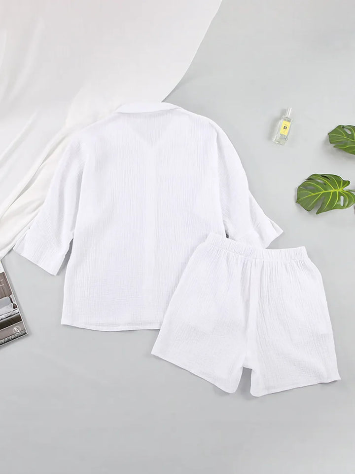 Texture Button Up Shirt and Shorts Set