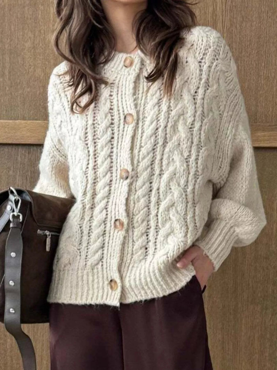 Cable Knit Button-Down Cardigan
