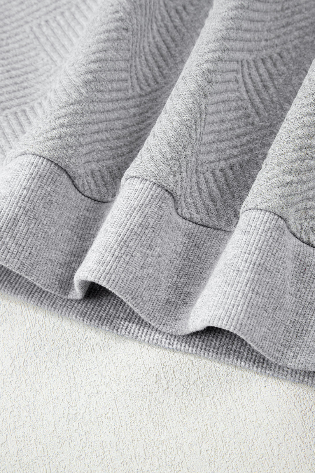 Medium Grey Trendy Textured Half Zip Loose Sweatshirt