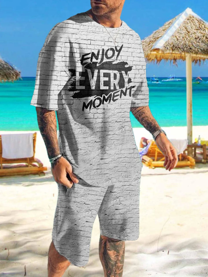 Men's Full Size Printed Short Sleeve Tee and Shorts Set Plus Size