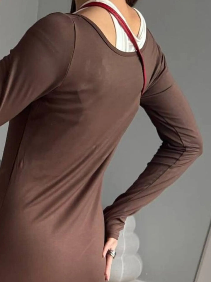 Contrast Long Sleeve Maxi Dress