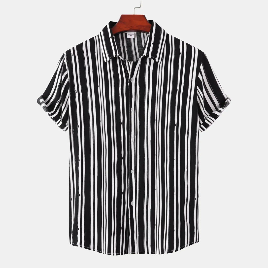 Men's Plus Size Striped Short Sleeve Button-Down Shirt