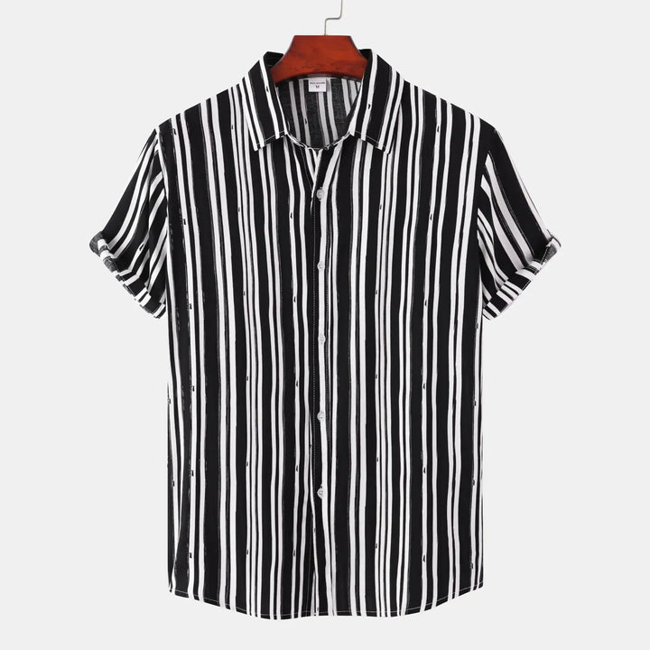 Men's Plus Size Striped Short Sleeve Button-Down Shirt