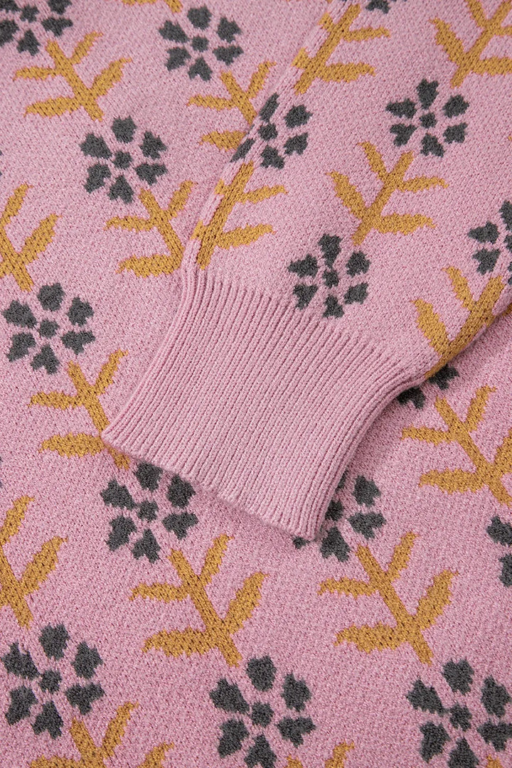 Floral Button-Up Knit Cardigan