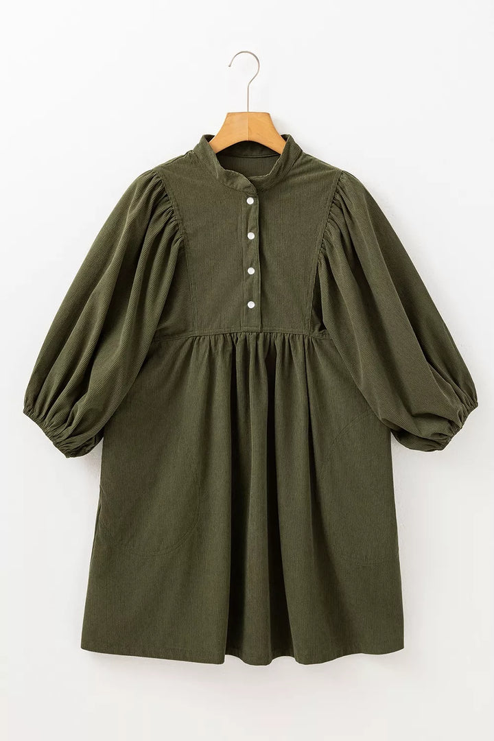 Corduroy Button-Down Babydoll Dress