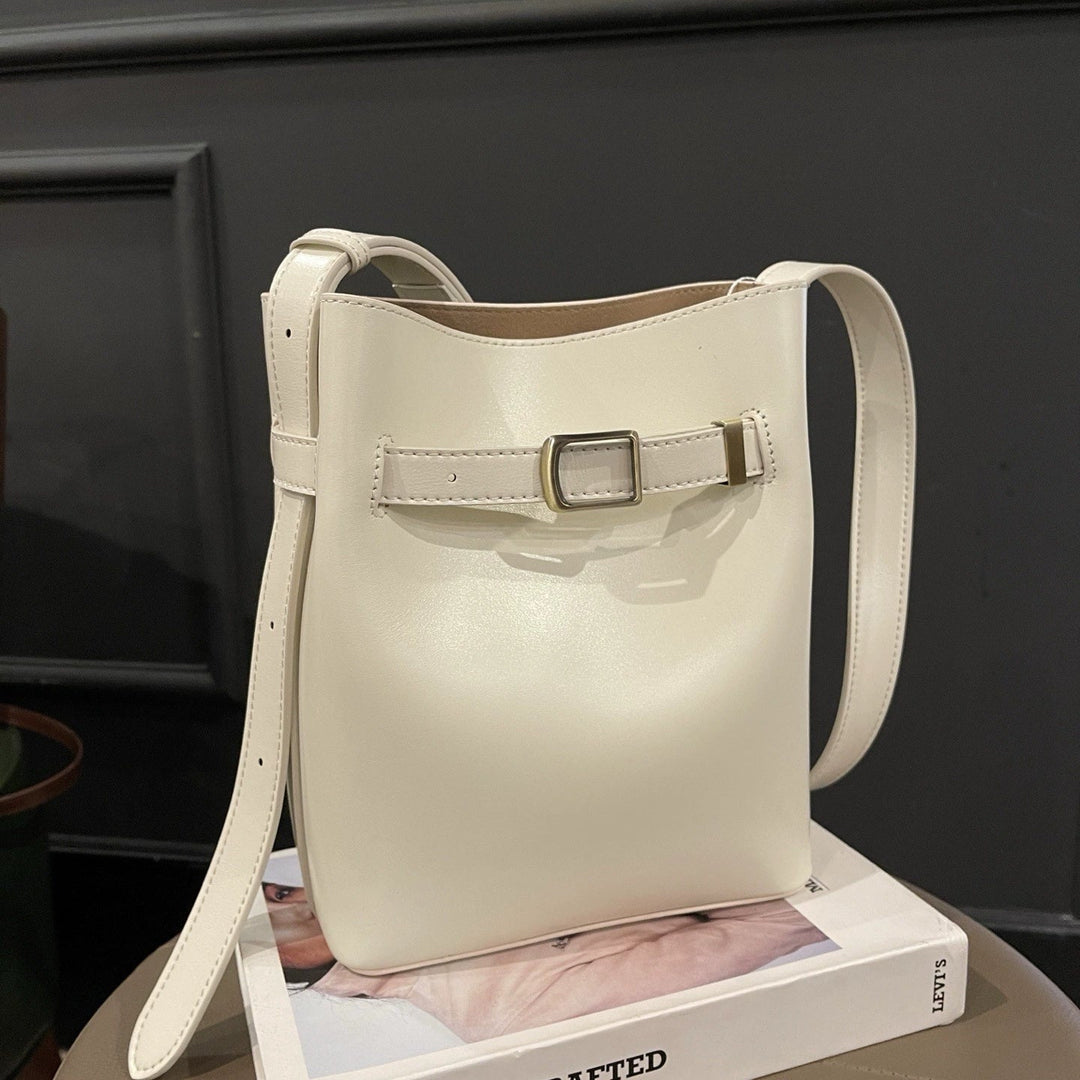 Vintage High-end Feel Bucket Bag, Genuine Leather Ladies' Shoulder Bag, Vintage Top-grain Cowhide Crossbody Bag For Women