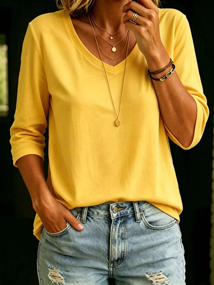 Full Size V-Neck 3/4 Sleeve T-Shirt Plus Size
