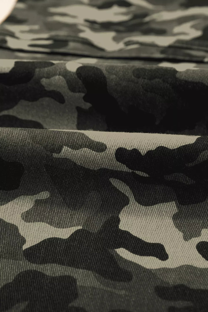 Camouflage Print Multi Pocketed Womens Denim Pants