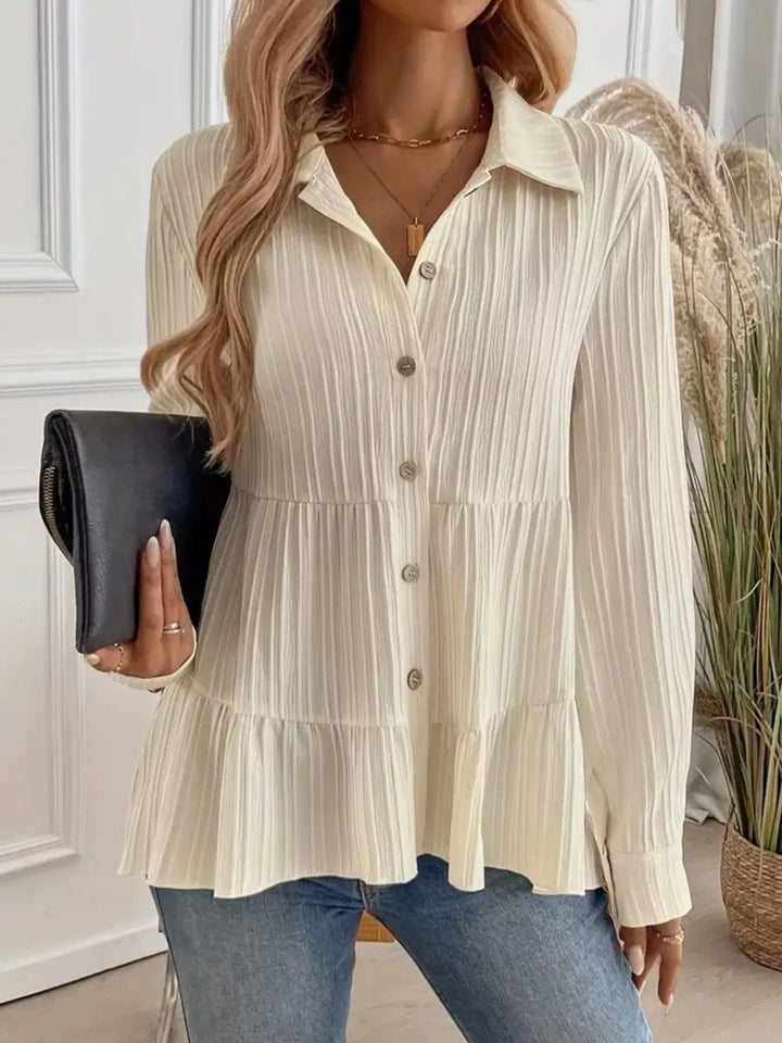 Button-Down Long Sleeve Tiered Shirt