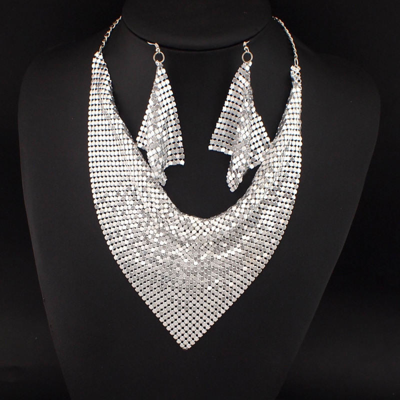 Oumei Liang Sequin Silk Scarf Design Collar Necklace Eardrops Suit
