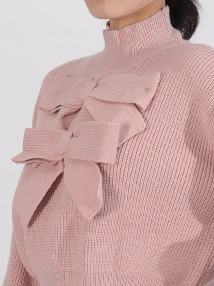 Bow Front Turtleneck Long Sleeve Sweater