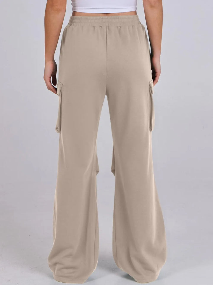 Elastic Waist Wide Leg Pants with Pockets