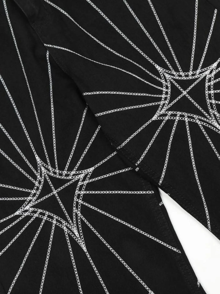 Men's Spider Web Embroidered Flared Jeans