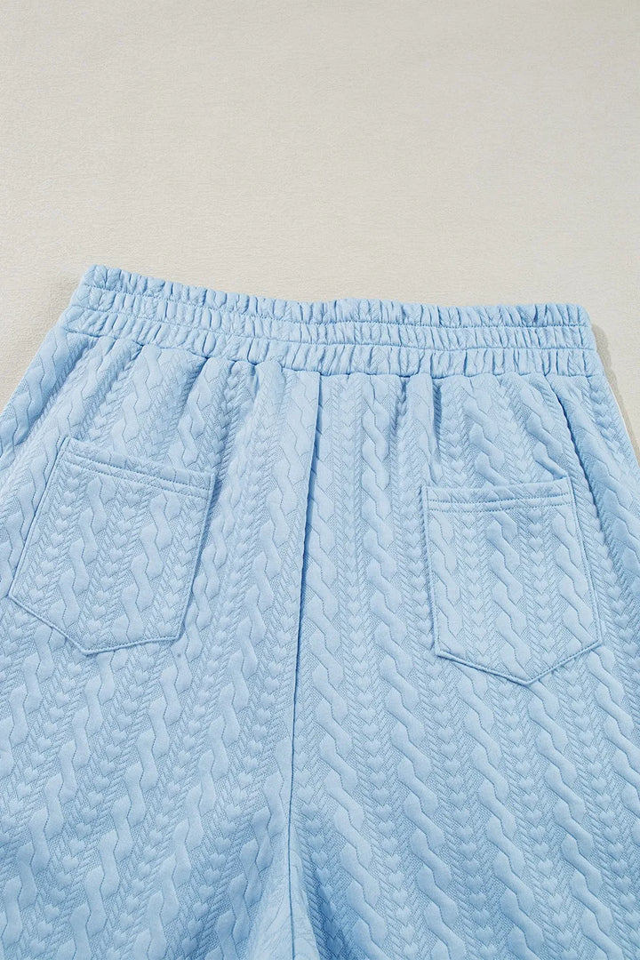 Textured Contrast Edge Top and High Waist Pants Set