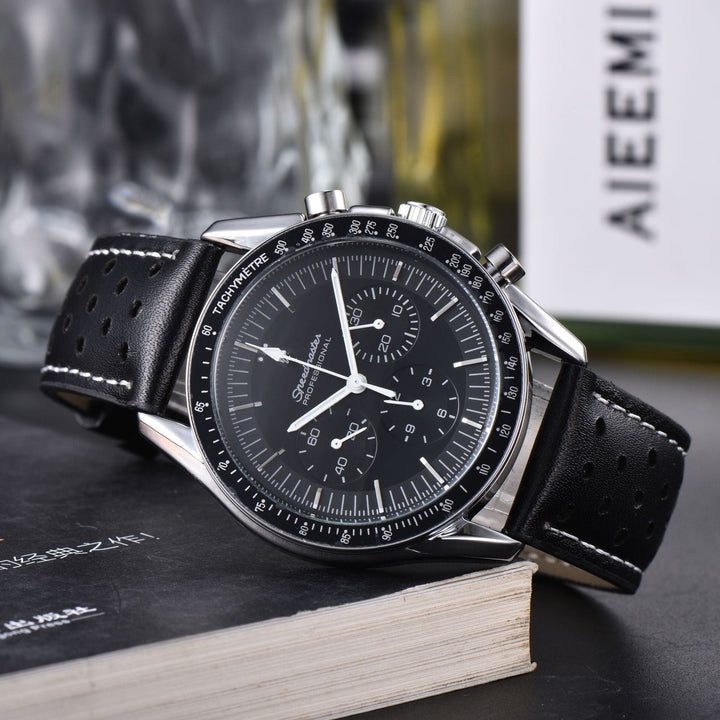 Business Mens 6-Hand Leather-Band Multi-Function Quartz Watch