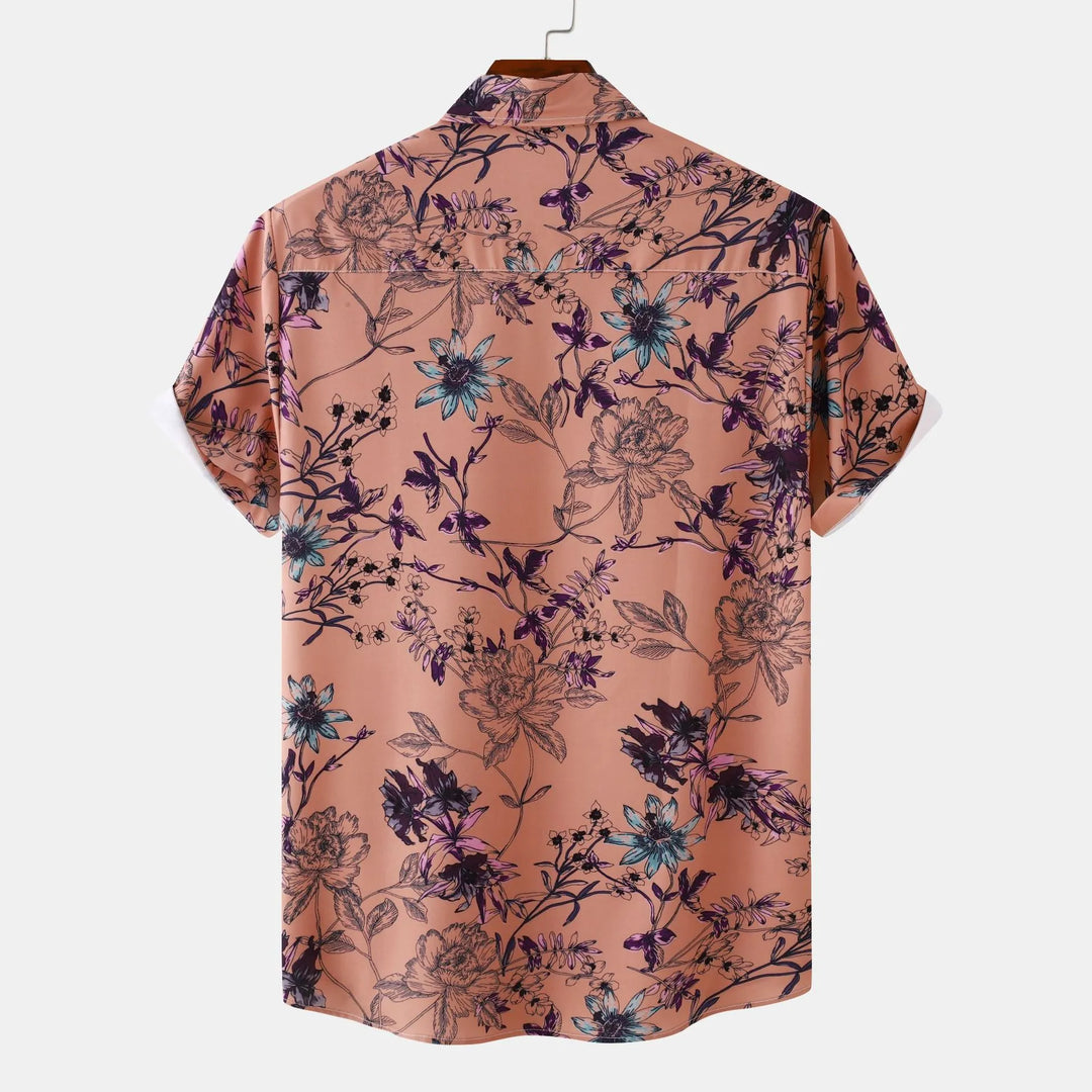 Men's Plus Size Floral Print Short Sleeve Button Down Casual Shirt