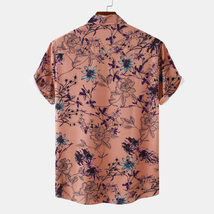 Men's Plus Size Floral Print Short Sleeve Button Down Casual Shirt