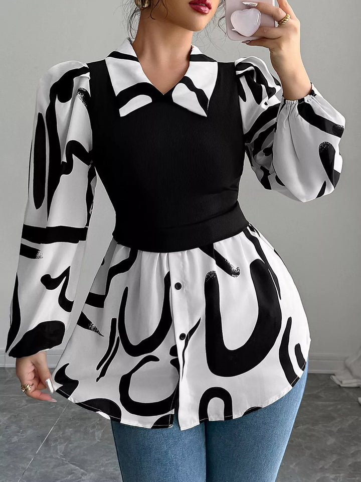 Abstract Print Long Sleeve Blouse