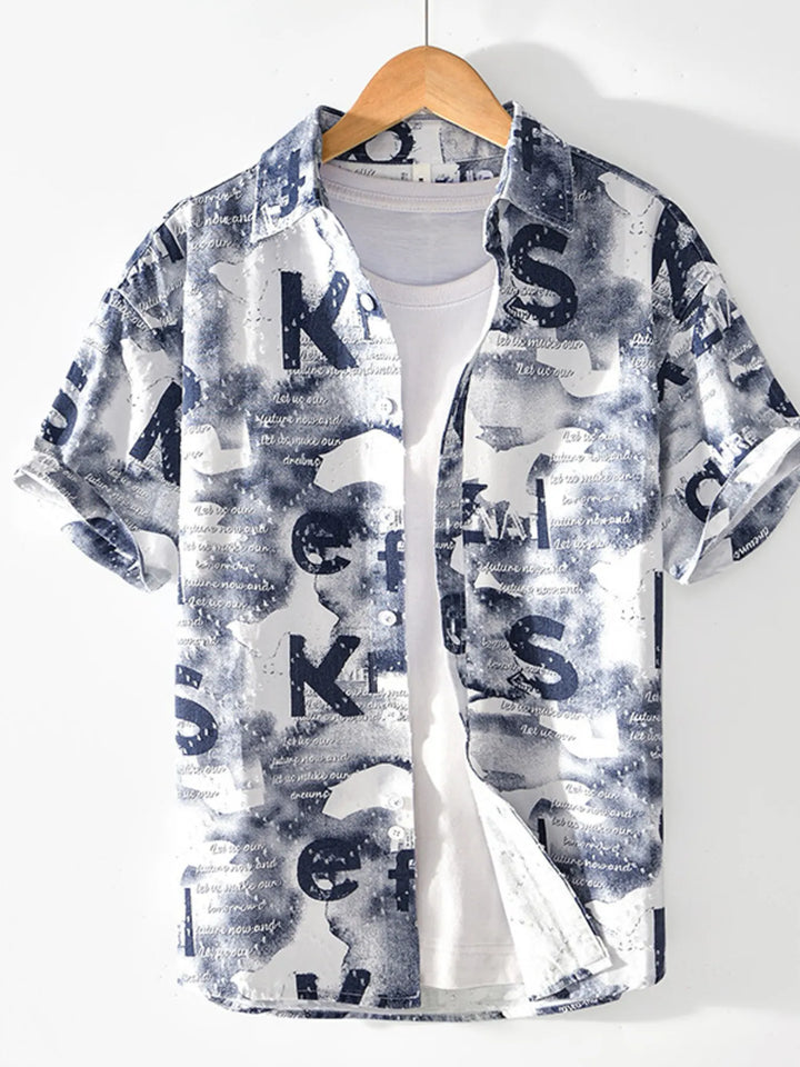 Men's Printed Button Up Short Sleeve Shirt